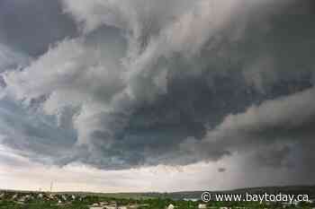 Approaching thunderstorms may bring strong winds, large hail