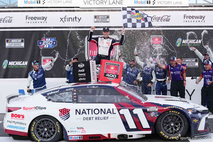 Denny Hamlin will start his three-peat bid from the pole at Pocono Raceway