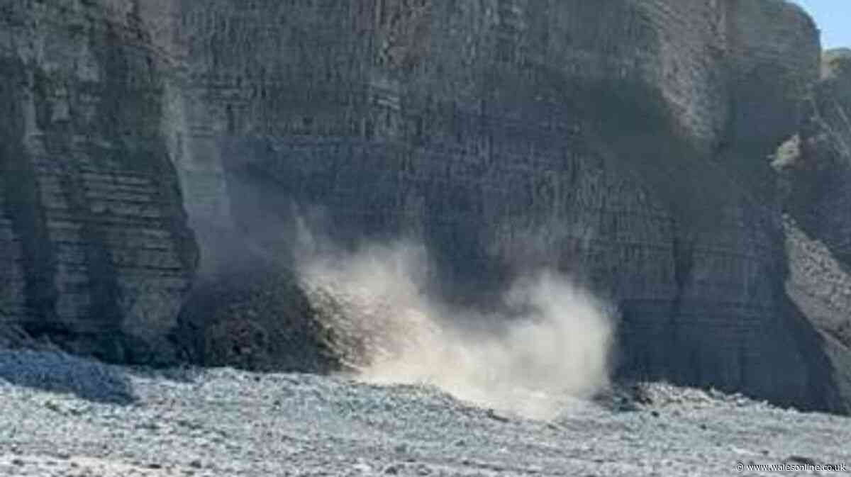 Rocks collapse from Southerndown cliffs as couple walk their dog