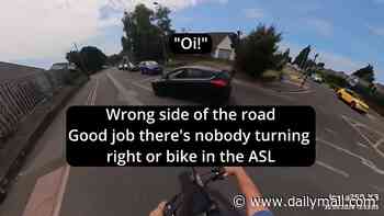 Moment new 'Cycling Mikey' angrily clashes with driver after they BOTH pull out at a junction... so who's right?