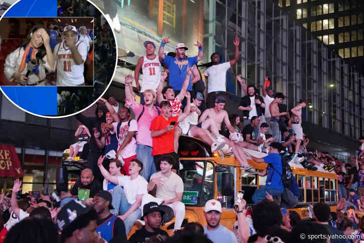 CBS reporter loses it after Knicks fan fires off F-bomb during live report as NYC goes nuts