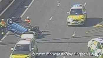 Man taken to hospital after car is flipped onto roof in dramatic M60 crash with lanes closed
