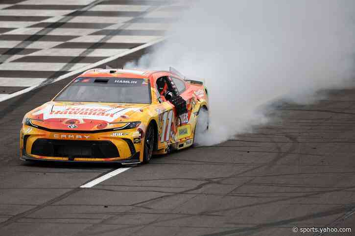 Denny Hamlin wins third consecutive NASCAR Cup race, beating Reddick at Pocono