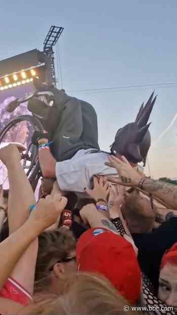 Crowd surfing in a wheelchair at Download