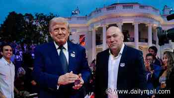 Trump finally makes grand entrance to White House UFC extravaganza as president is joined by Melania and Dana White after weather delayed fight night start time