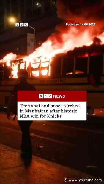 Teen shot and buses torched in Manhattan after NBA win for Knicks. #NewYork #Knicks #BBCNews
