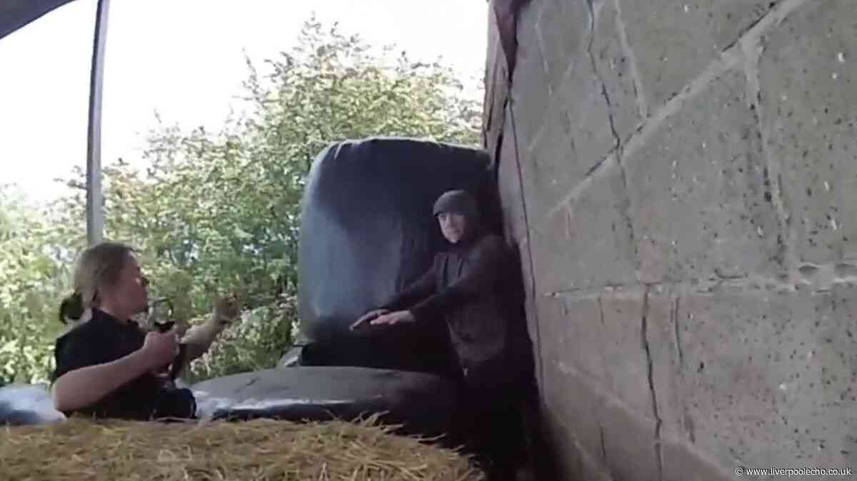 Moment burglar found hiding in barn after causing £100k worth of damage