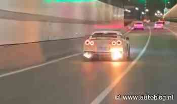 GT-R geeft vlammenshow en vliegt in de fik