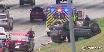 Rollover crash slows traffic on I-44 in Oklahoma City