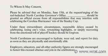 Gov. Josh Stein announced an absence letter for Canes celebrations