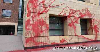Windows smashed and red paint daubed on Newcastle Quayside office building