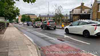 Cycle wands flattened on busy Cambridge road