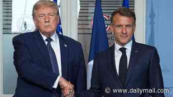 UFC fight-fatigued Trump sounds hoarse during uncomfortable meeting with Macron as Iran deal hangs over G7 summit
