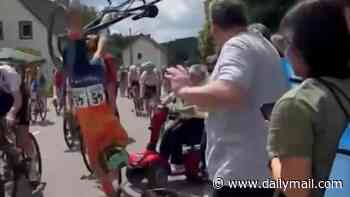 Elderly fan in a mobility scooter causes huge cycling race crash after driving straight into the peloton