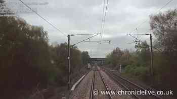 Footage shows moment a Tyneside runner narrowly misses being hit by train travelling over 100 mph