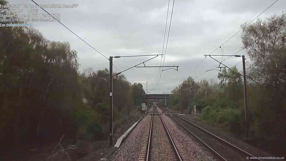 Footage shows moment a Tyneside runner narrowly misses being hit by train travelling over 100 mph