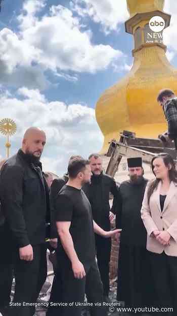 Ukraine's Zelenskyy inspects historic cathedral after Russian attack