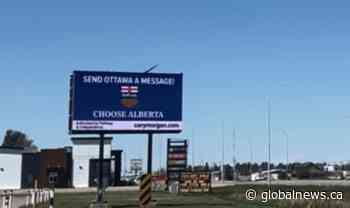 Alberta separation billboard still standing in Taber