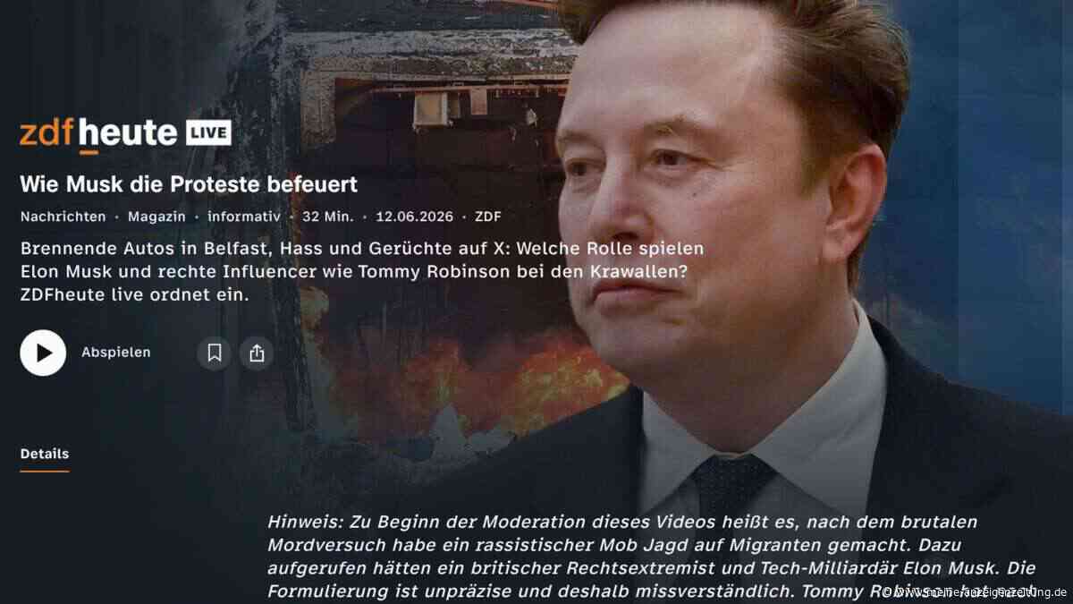 Eklat nach ZDF-Sendung: Elon Musk wirft Sender „skandalöse Lügen“ vor und will klagen