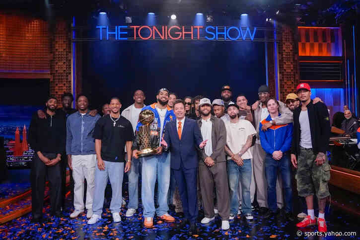 Knicks raise Jimmy Fallon’s lucky shoe to the ‘Tonight Show’ rafters as championship celebration rolls on