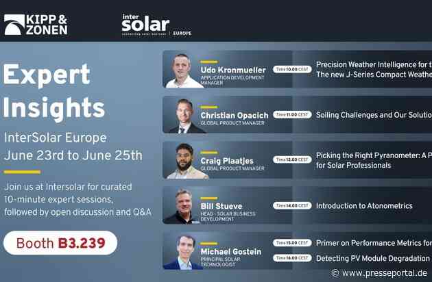 Impulsvorträge zur Messung von Soiling, Sonneneinstrahlung und Leistung: Kipp & Zonen stellt sein umfassendes Portfolio auf der Intersolar Europe 2026 vor