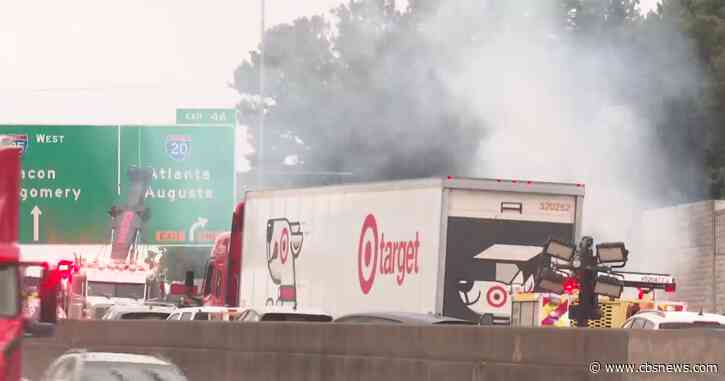 Fiery crash involving tractor-trailer closes lanes on I-285 near Glenwood Road