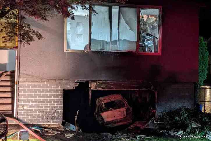 UPDATE: 2 Chilliwack families displaced after vehicle crashes into house, goes up in flames