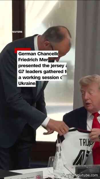 German Chancellor Merz gifts Trump soccer jersey at G7