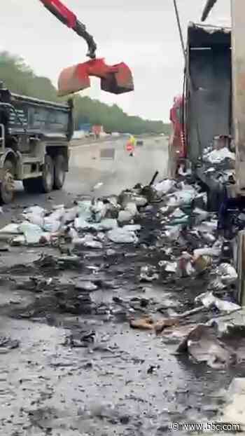 Watch: Video shows aftermath of M25 lorry fire