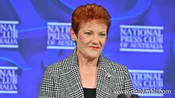 Pauline Hanson's National Press Club speech is sabotaged: Frantic scramble as protest banner appears behind her during biggest speech of her career - as she slams Welcome to Countries and calls for 'monoculture'