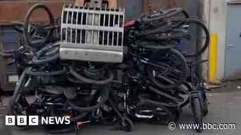The moment illegal e-bikes are crushed after police crackdown