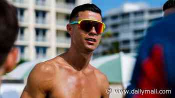 Cristiano Ronaldo, 41, shows off his ripped six-pack while posing shirtless in tiny trunks as he hopes to make history by becoming the first player to score in six World Cups