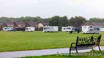 Travellers park caravans on football club's pitch