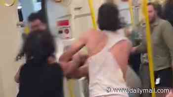 Moment three men brawl on Tube train in front of shocked commuters before it spills onto platform at West London station