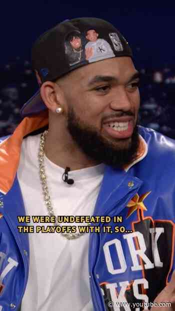 #KarlAnthonyTown addresses the lucky bag his fiancée #JordynWoods brought to #Knicks games 👀