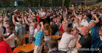 Supporters at Newcastle fan zone celebrate as England beat Croatia 4-2 in first World Cup match