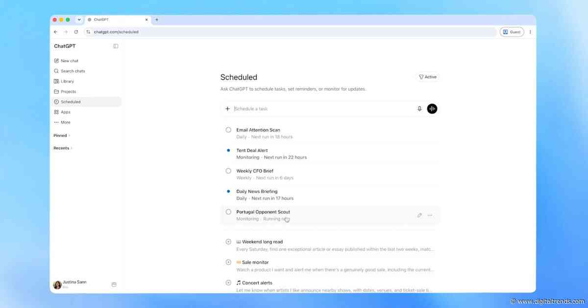 ChatGPT’s new Scheduled page puts all your automated tasks in one place