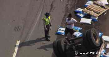 Heavy delays: Tractor-trailer overturns on I-40 in Johnston County, spilling bags of soil