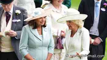 Another royal repurpose! Carole Middleton stuns in mint green dress she wore at Meghan and Harry's 2018 wedding as she mingles with Queen Camilla and Zara Tindall at Ascot