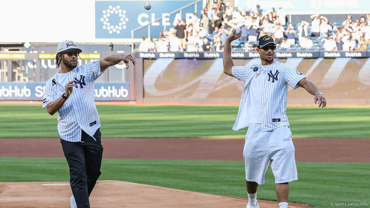Jalen Brunson and Josh Hart throw out first pitches at Yankee Stadium as Knicks celebrate NBA title