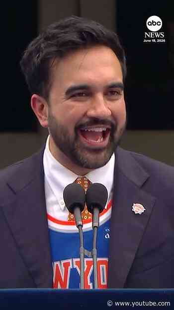 New York City Mayor Zohran Mamdani celebrates the New York Knicks' NBA Finals victory