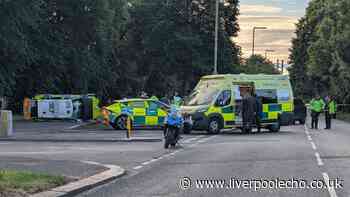 Man suffers 'potentially life-changing injuries' after police car flips onto side