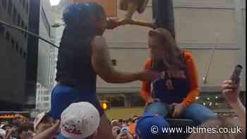 Knicks Fan Ripped From Light Pole Gets Pantsed Before Unbelievably Twerking on Her Opponent During Parade Brawl