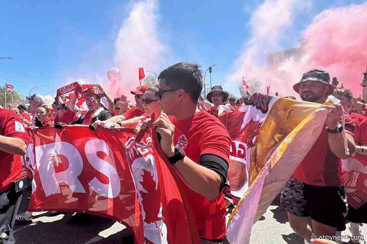 Fans begin march to BC Place ahead of Canada-Qatar World Cup match