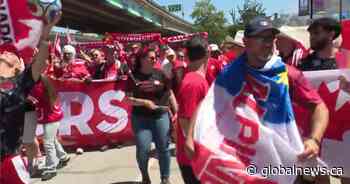 Thousands march in Vancouver ahead of Canada World Cup game at BC Place