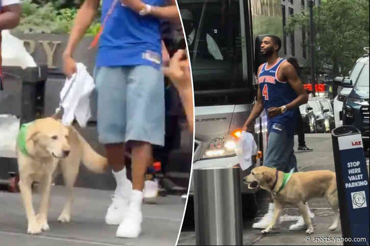 Mikal Bridges brings his dog to Knicks’ championship parade