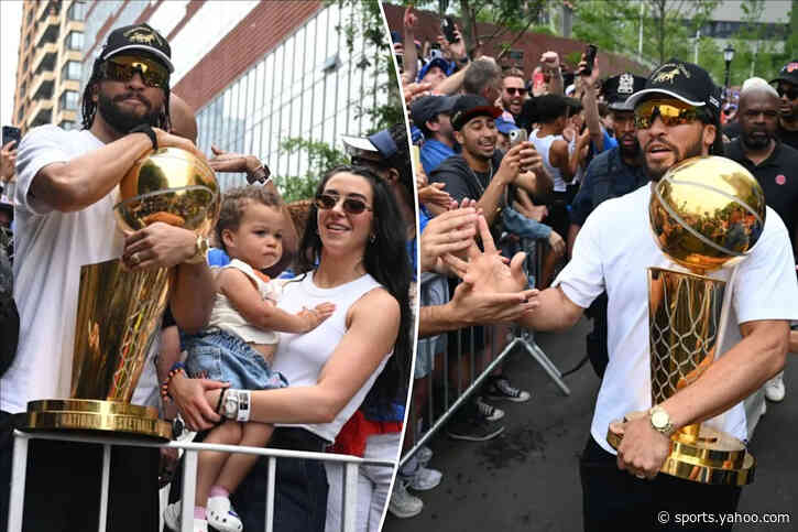 Jalen Brunson lifts Larry O’Brien trophy alongside wife, daughter at Knicks parade