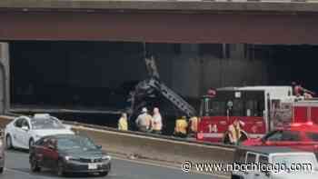 Crash involving semi on Kenney Expressway leaves beam dangling from overpass