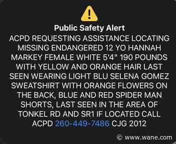 Missing 12-year-old girl found safe by Allen County Sheriff's Department