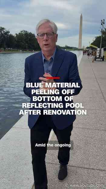 Blue material peeling off bottom of Reflecting Pool after renovation
